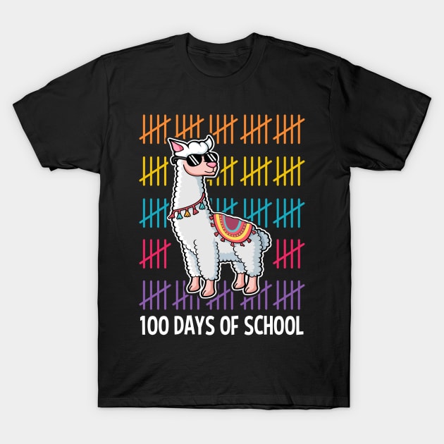 Llama Happy 100 Days Of School Students Teacher T-Shirt by HCMGift